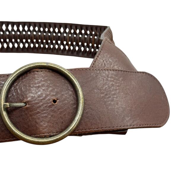 Avignon Leather Belt Vintage Womens L Brown Woven Wide Boho Festival Artisan 70s - Picture 5 of 11